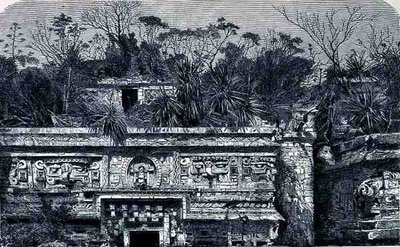 Temple Building to the East of the Nunnery at Chichen Itza, from The Ancient Cities of the New World, by Claude-Joseph-Desire Charnay, pub. 1887 by French School